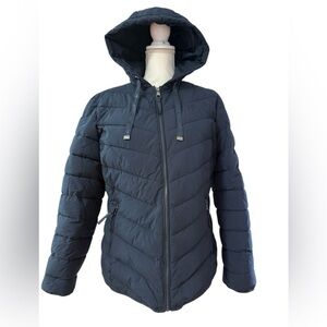 LAUREN RALPH LAUREN Women's Blue Navy Quilted Hooded Jacket size L/G